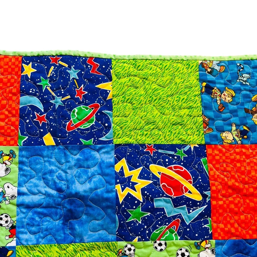 Handmade Patchwork Baby Quilt Snoopy Bob‎ Builder Dinosaur Space Blanket Novelty